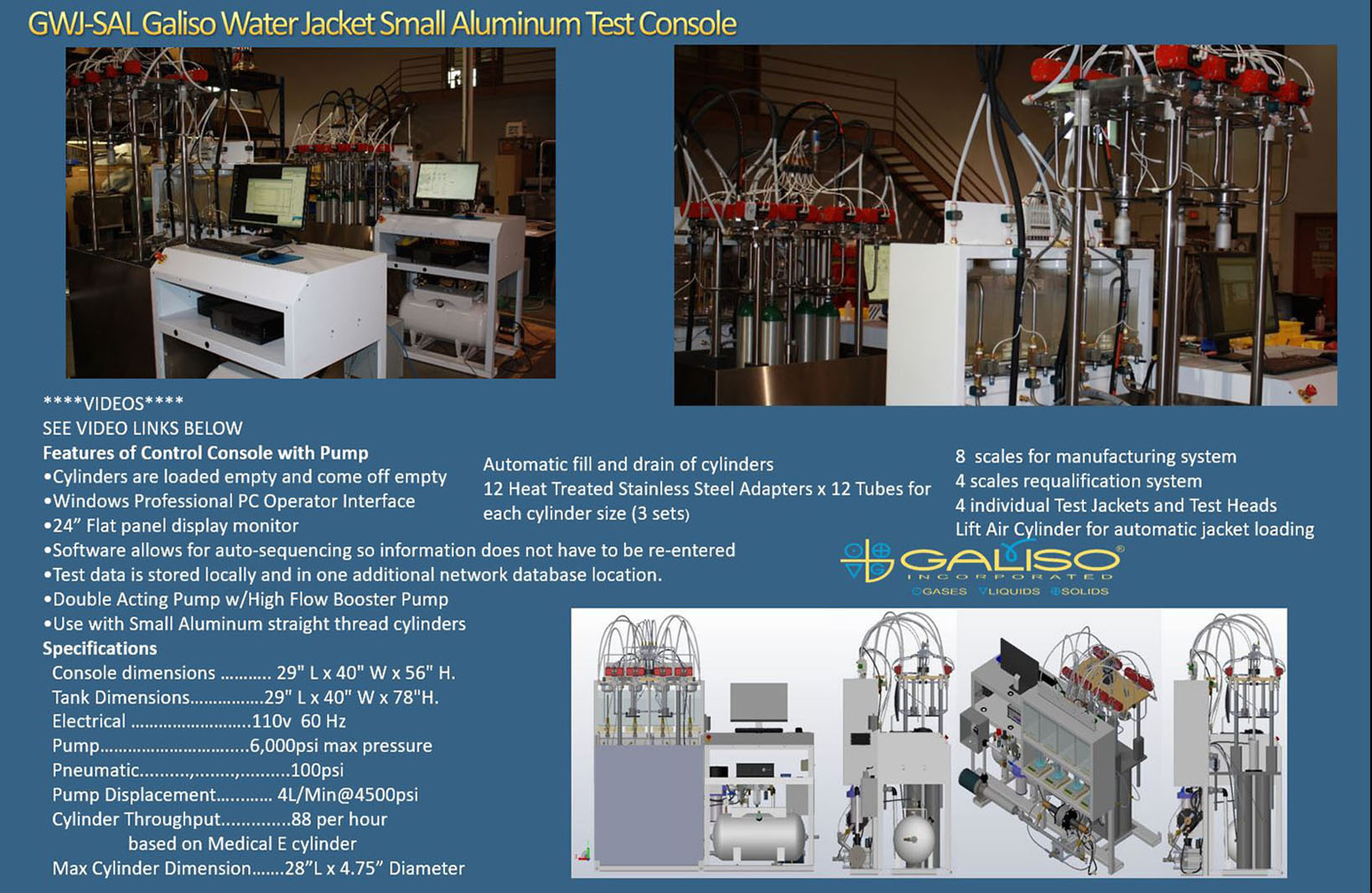 Galiso Water Jacket Small Aluminum Hydrostatic Test Console