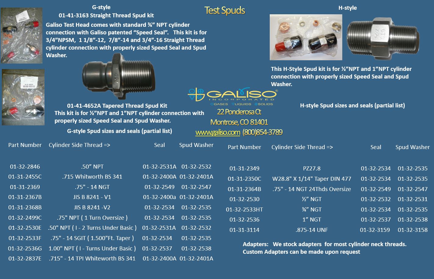 Galiso Test Spuds for Hydrostatic Test Systems