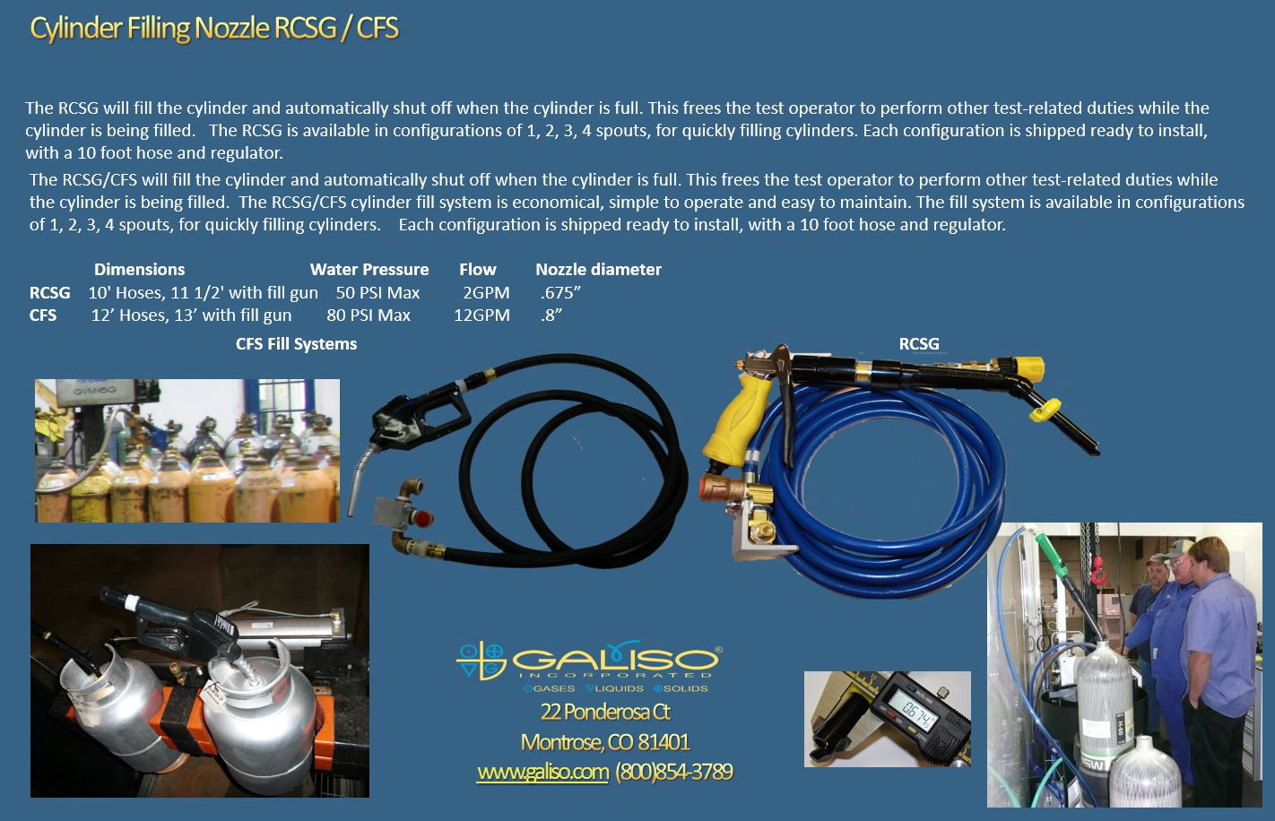 Galiso Cylinder Filling Nozzle and System for Hydrostatic Test Systems